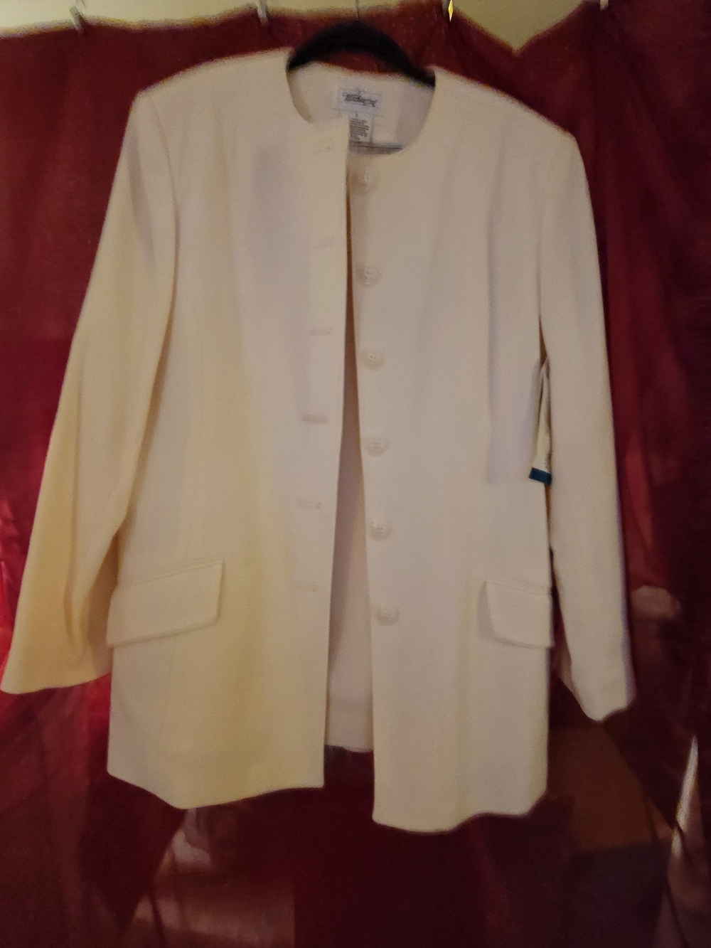 Worthington Wool Cream Collarless Button-Front Jacket And Skirt